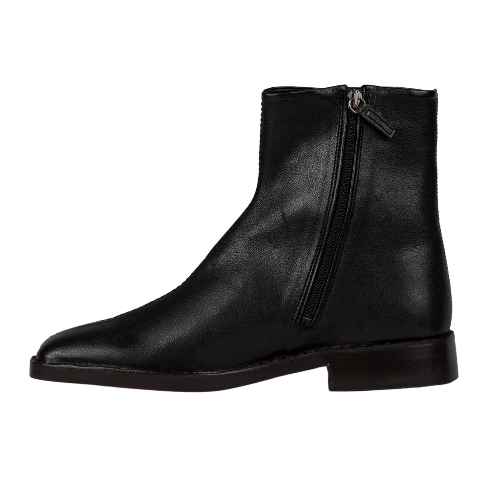 Piped Zipped Boots in Black