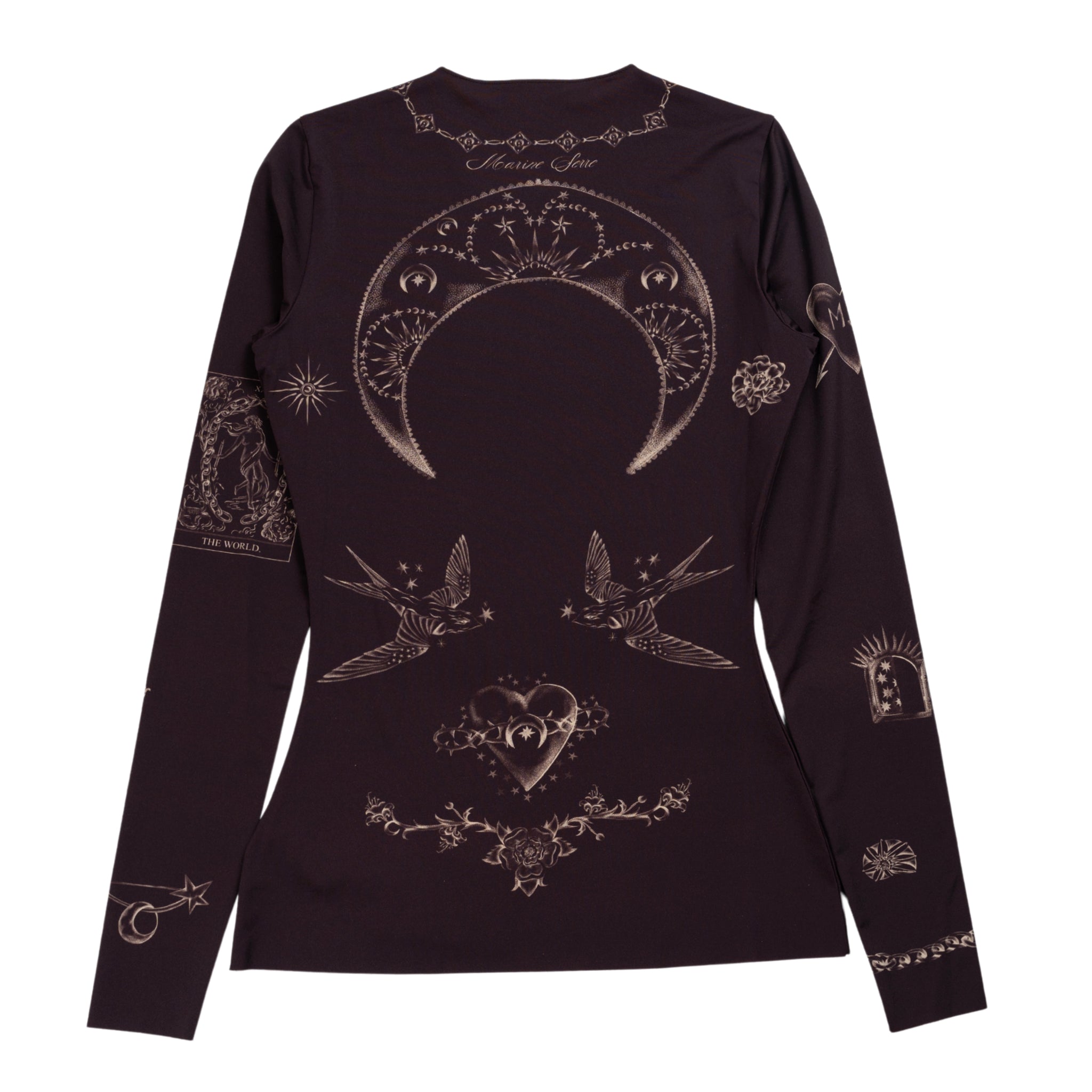 Tattoo Printed Second Skin crewneck top in brown