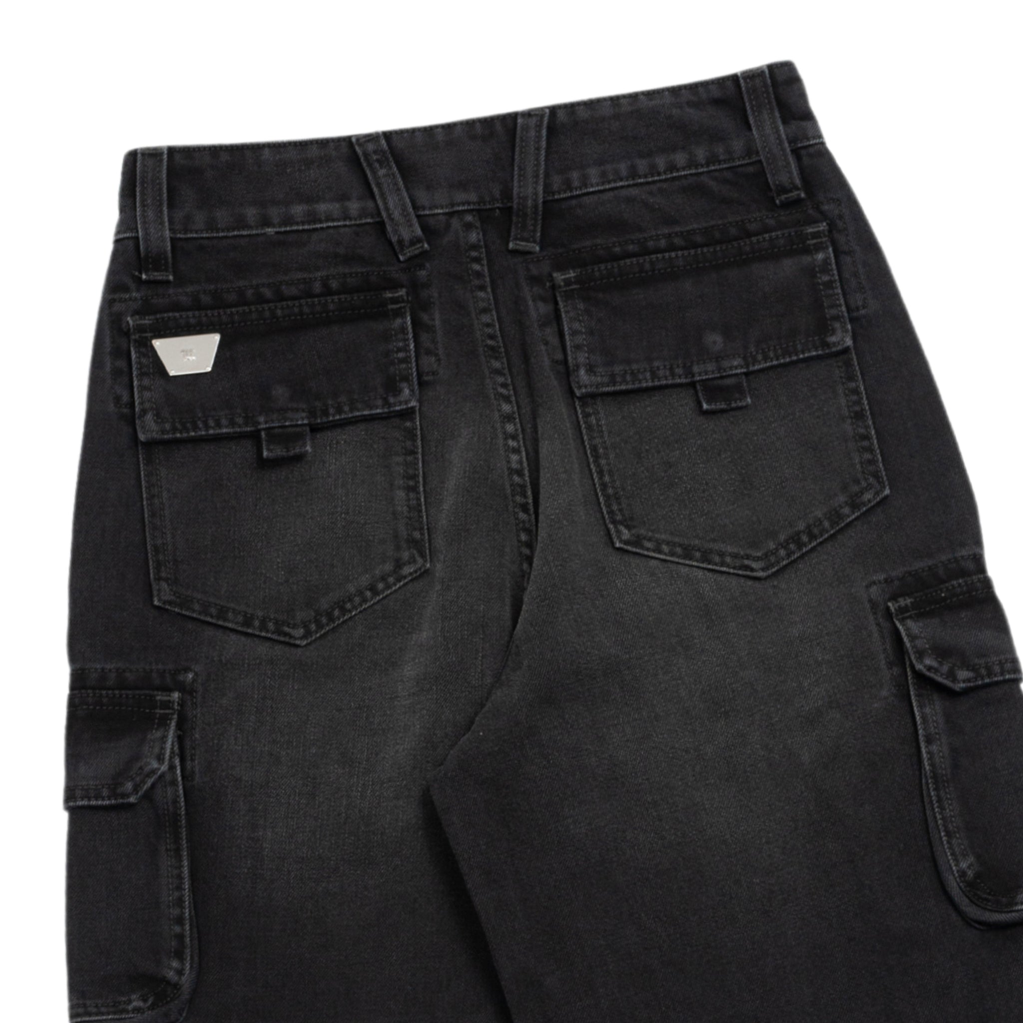 Washed denim cargo trouser in black