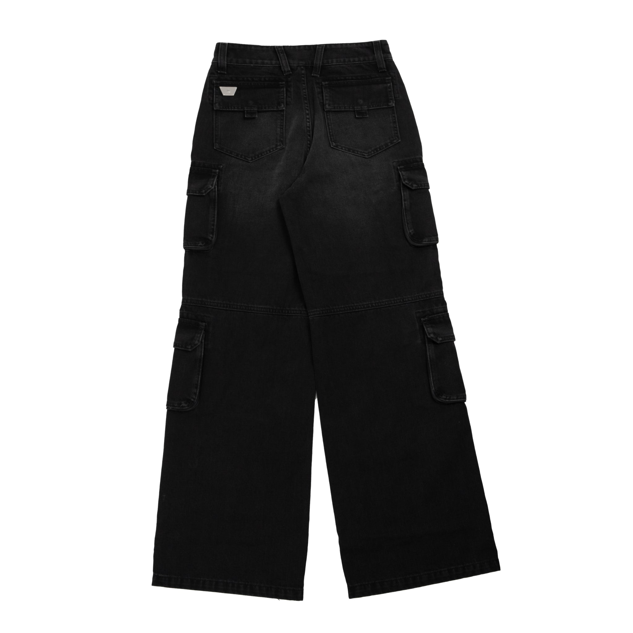 Washed denim cargo trouser in black