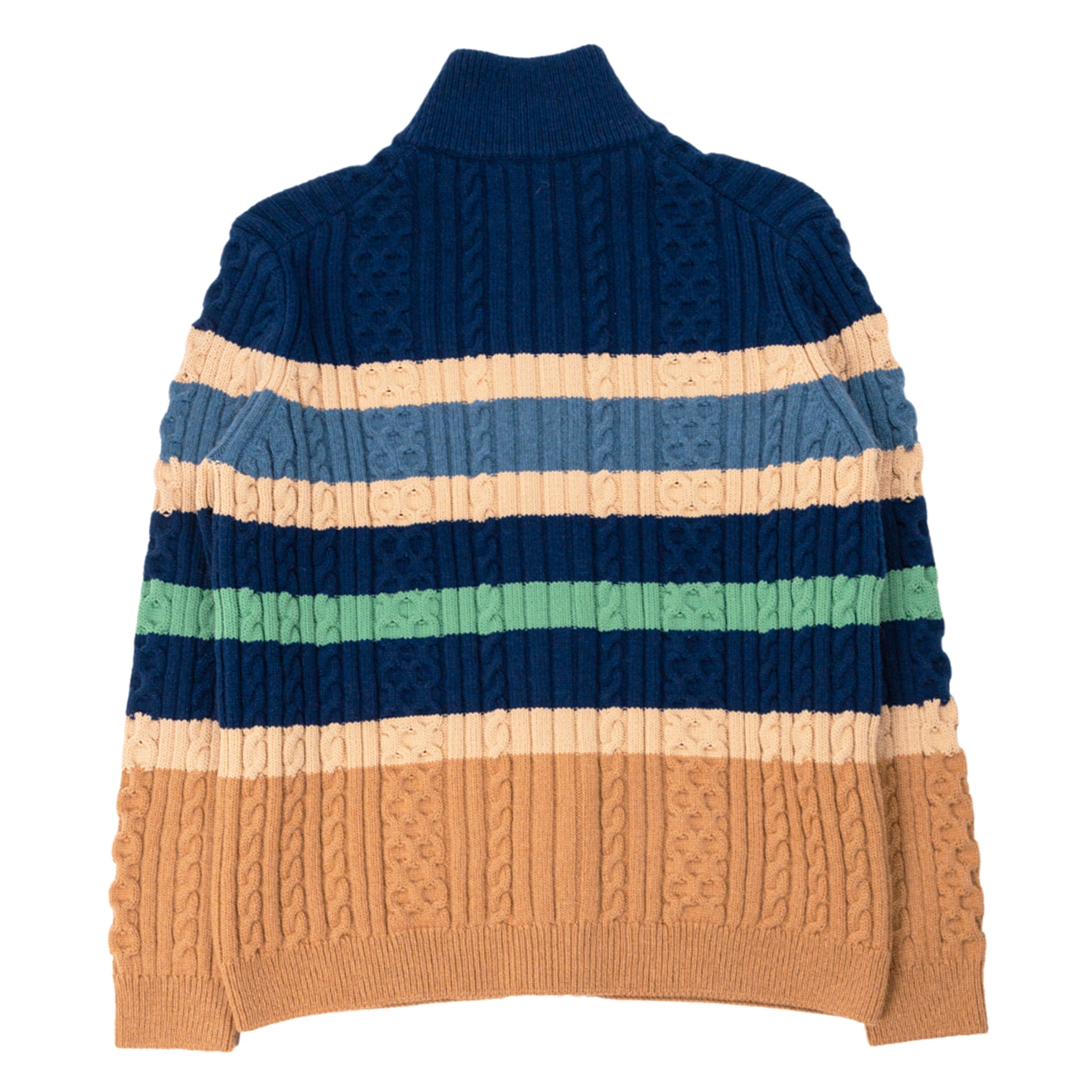 Striped Cable Zipped Cardigan in Navy/Chamomile