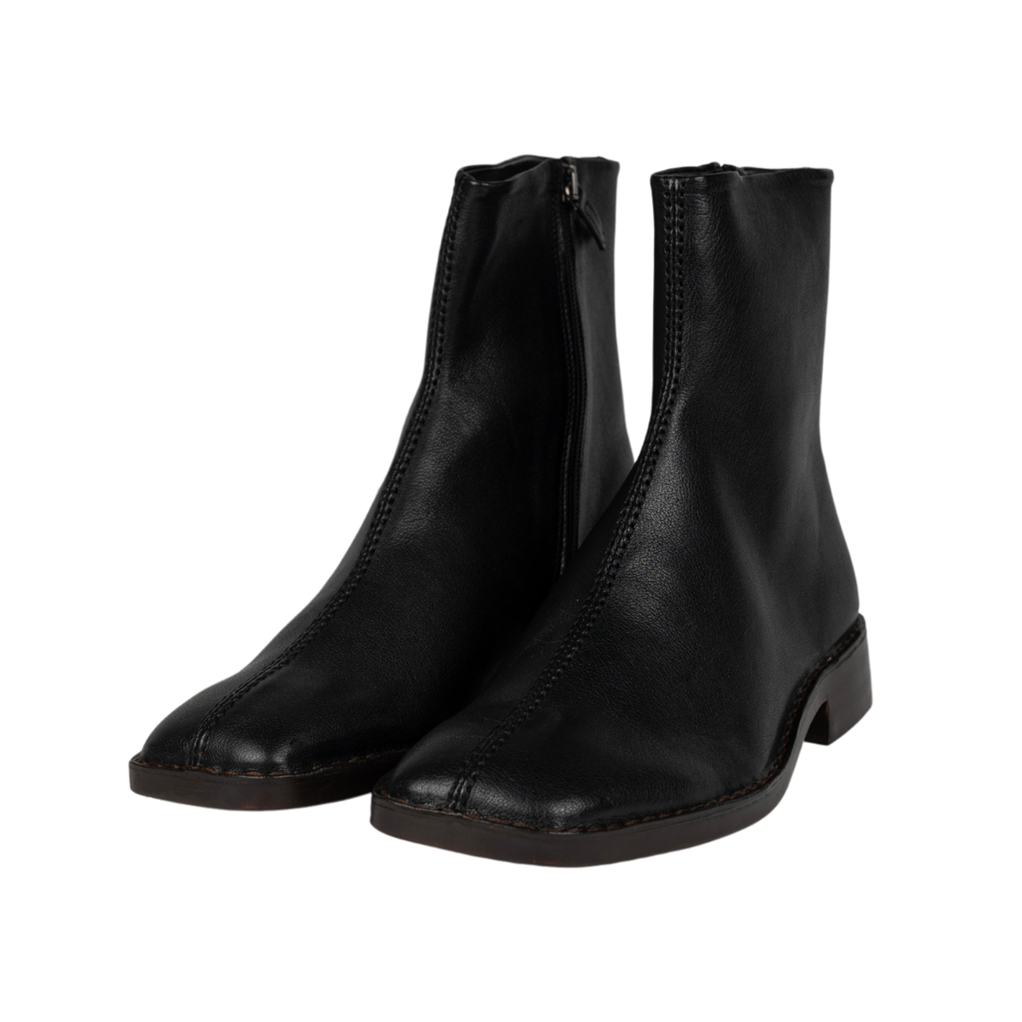 Piped Zipped Boots in Black